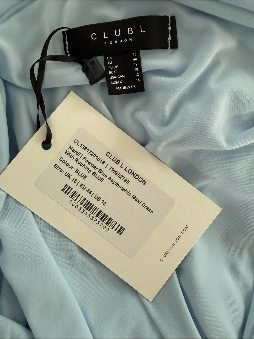 Club L London Mardi Power Blue Asymmetric Maxi Dress With Ruching NWT Size 12 - Picture 5 of 7